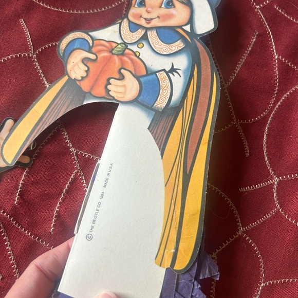 Vintage RARE Pilgrim couple fan out art tissue centerpiece with turkey, 1984 - Picture 6 of 14